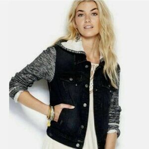 Free People Mixed Media Denim Jean Jacket Size Small